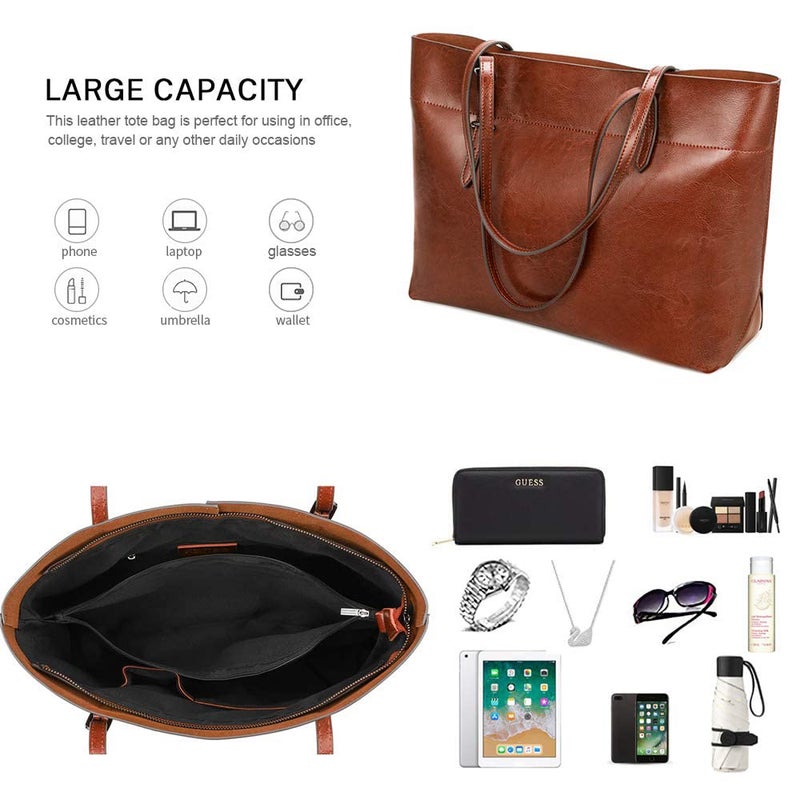 Kattee Vintage Genuine Leather Tote Shoulder Bag for Women Satchel Handbag with Top Handles - Image 4